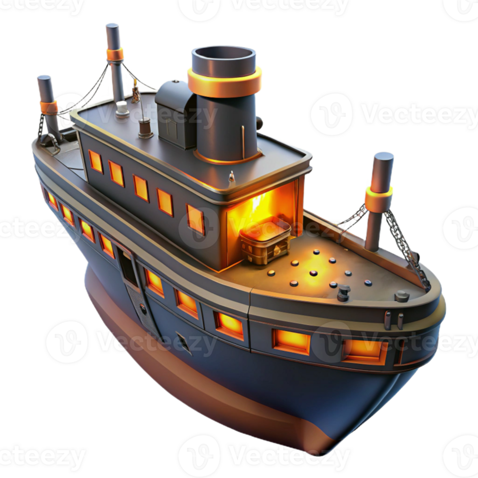 dramatic modern 3D Model of a Vintage Steamship authentic png