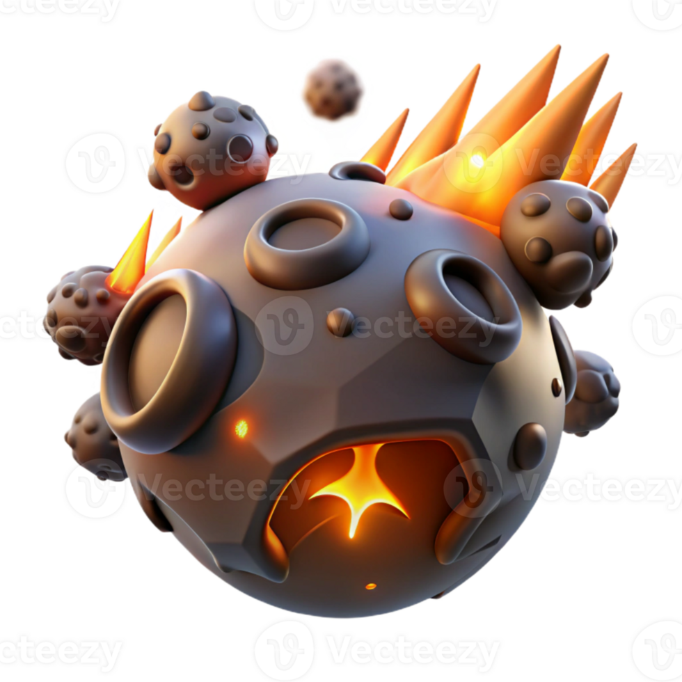 dramatic traditional Fiery Asteroid 3D Render 4K png