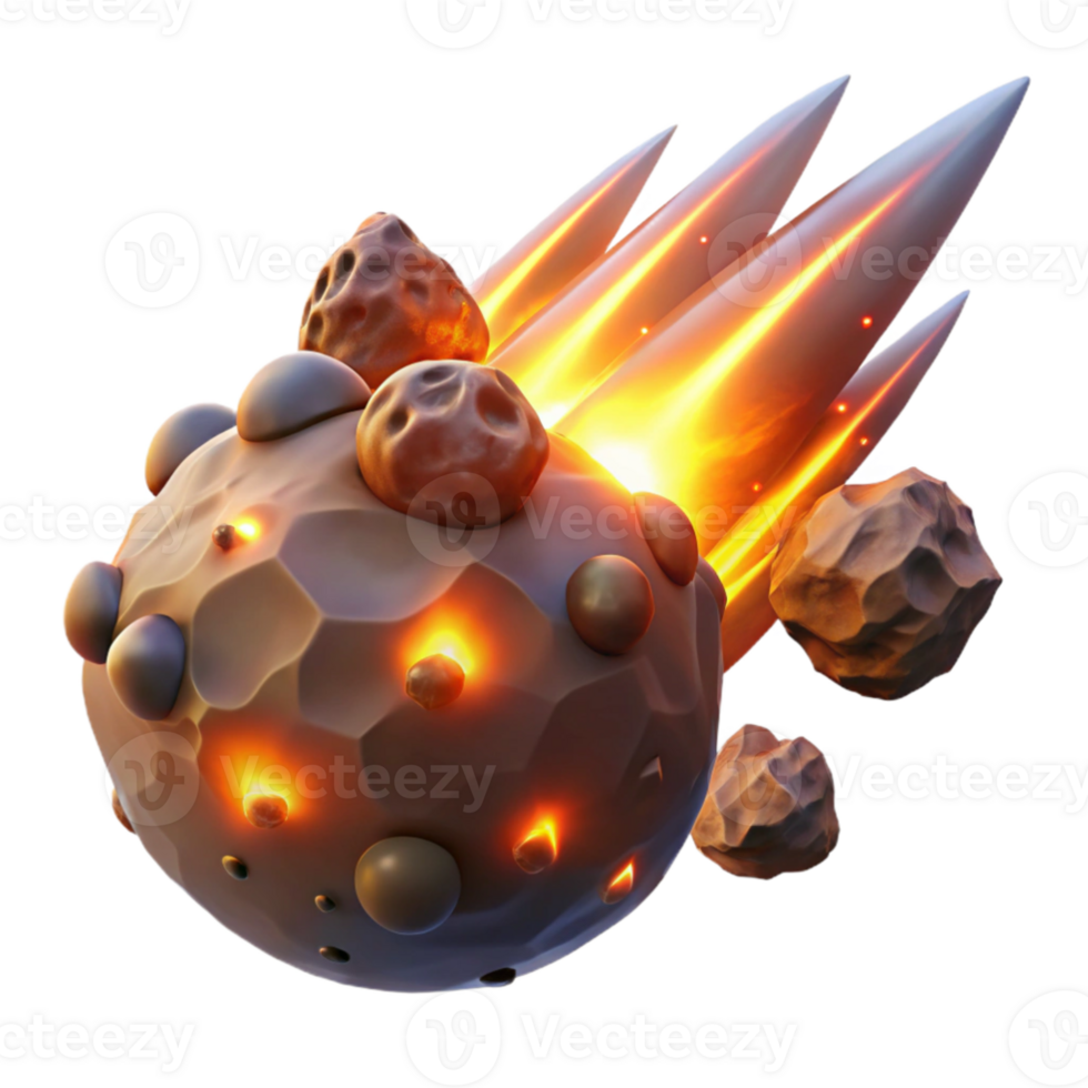 vibrant contemporary Fiery Meteoroid 3D Render genuine png