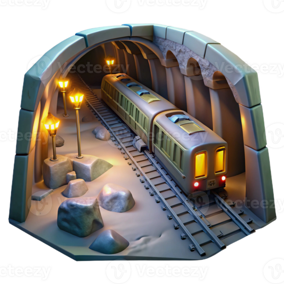 vibrant rustic 3D Render Train in Tunnel Illustration professional png