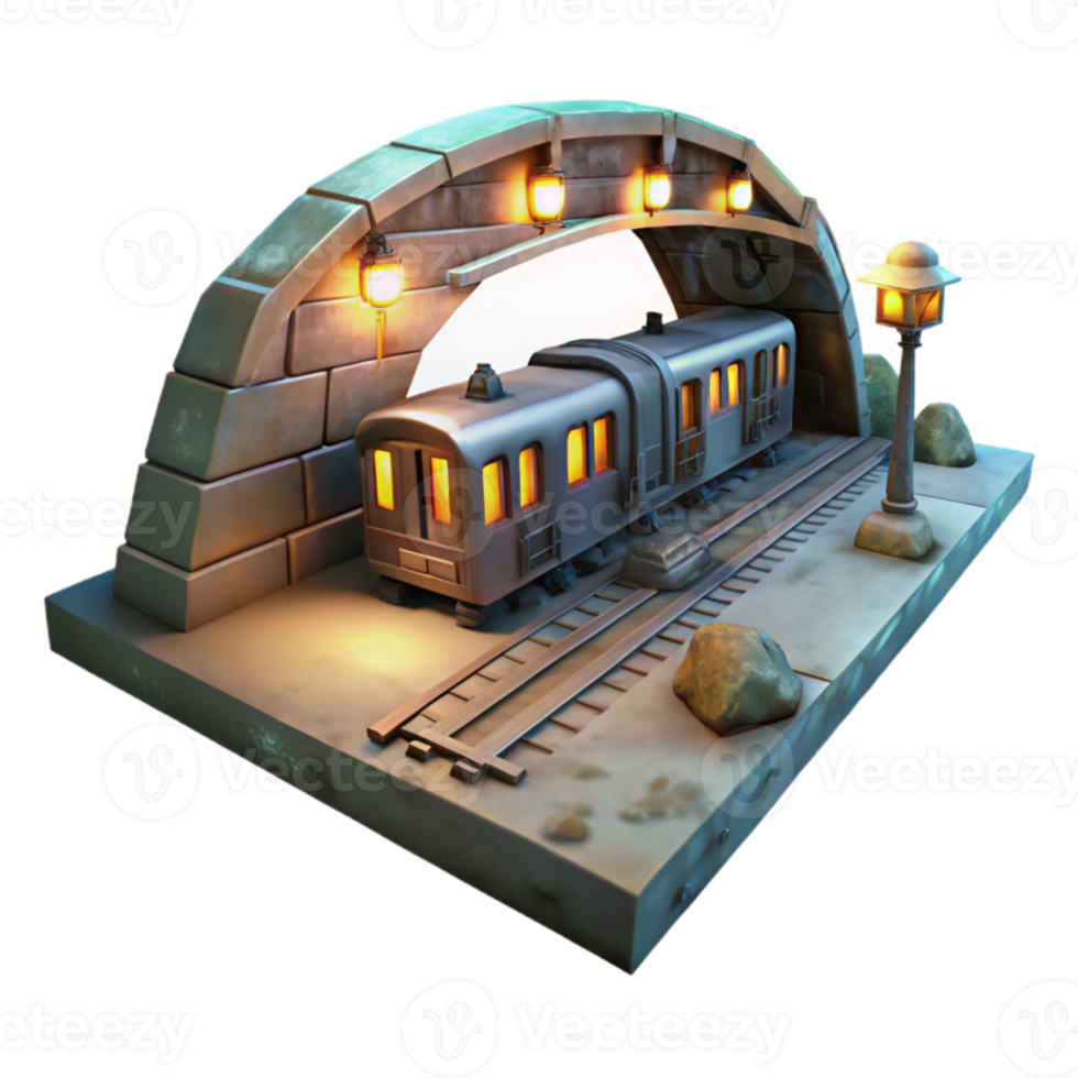 elegant creative 3D Train Illustration Nighttime Railway Scene detailed png
