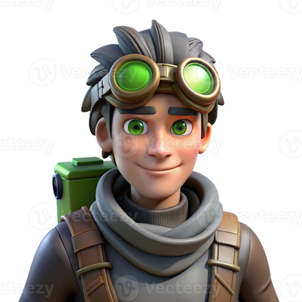 beautiful rustic 3D Cartoon Boy Adventurer Render authentic png