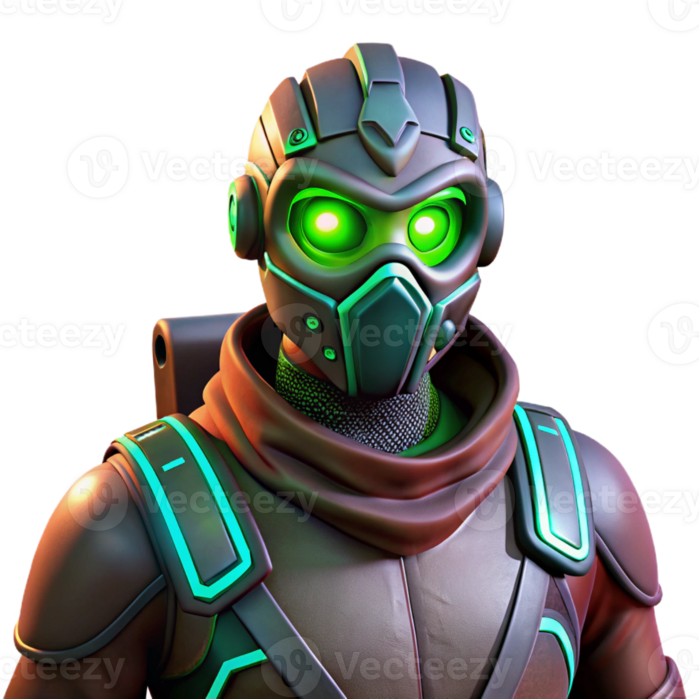 vibrant abstract 3D Render Futuristic Soldier Green Glowing Eyes 4K png