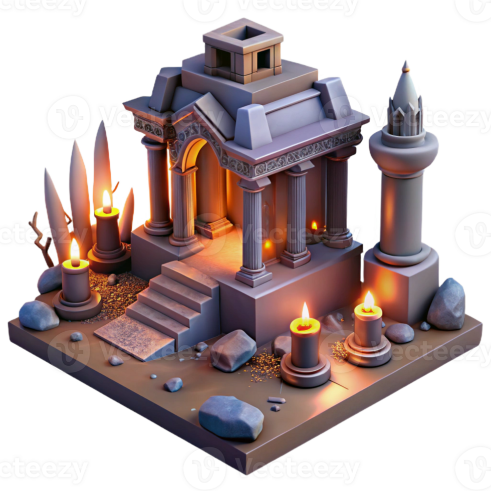stunning rustic 3D Render of Illuminated Ancient Temple premium png