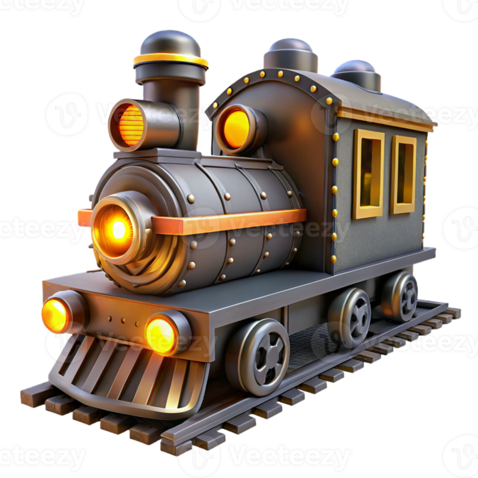 dramatic contemporary 3D Model Retro Steam Train Illustration 4K png