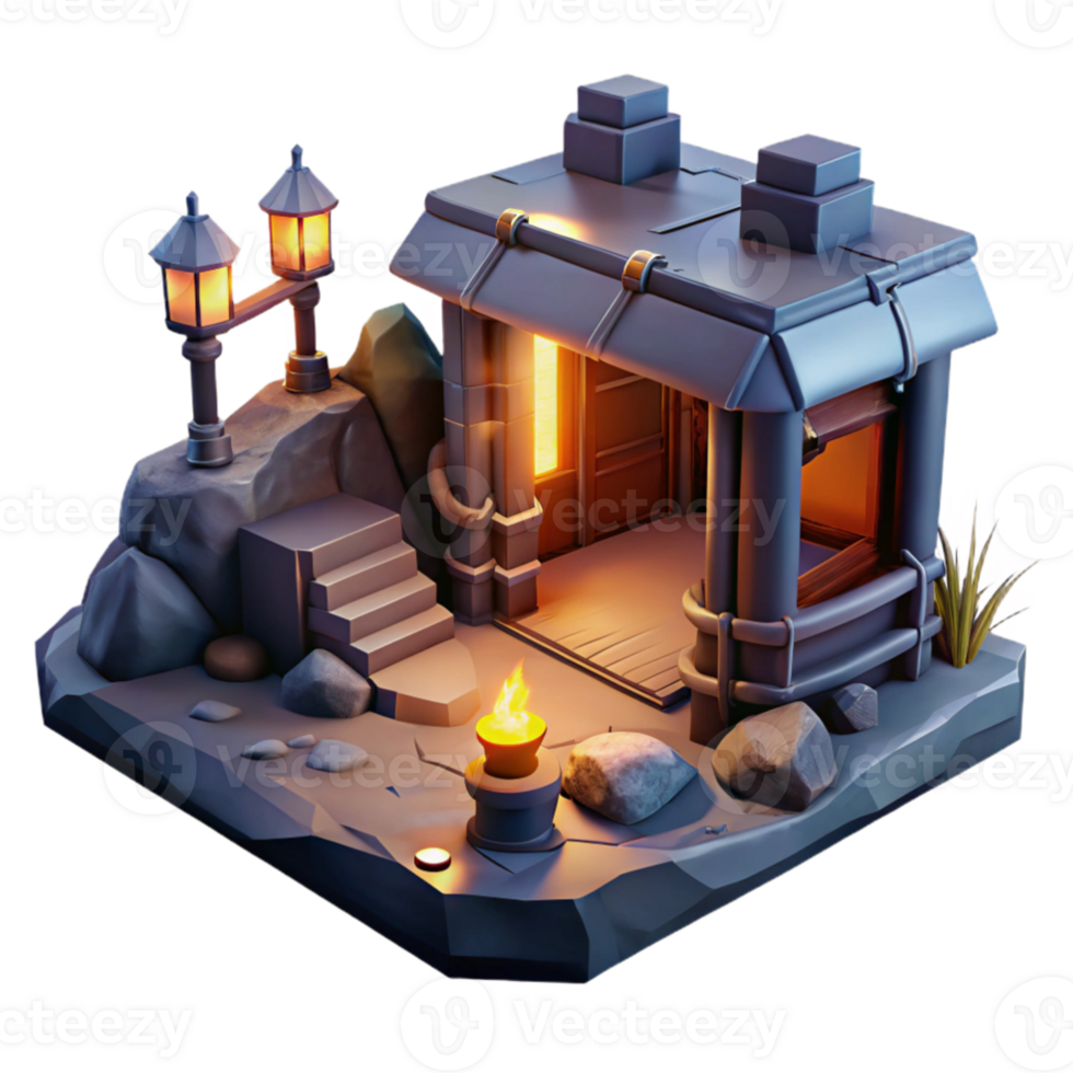 serene abstract Stylized 3D Hut Game Asset genuine png