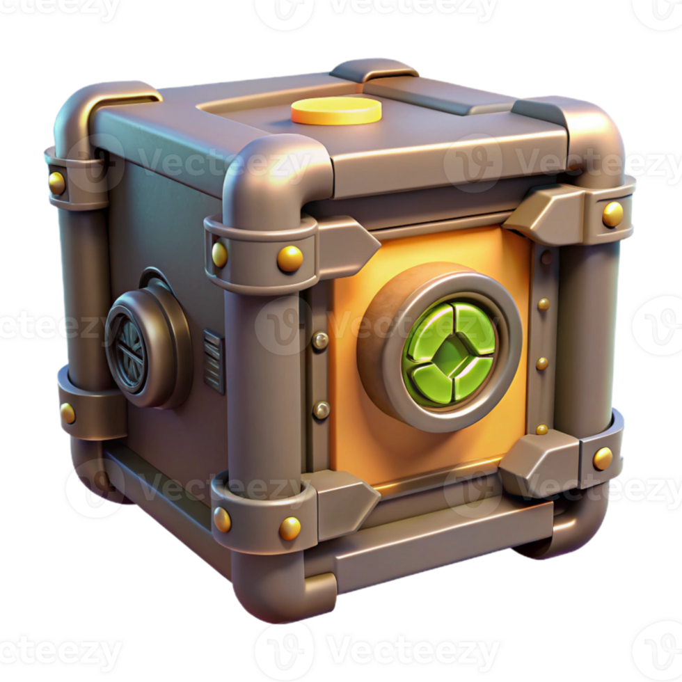 magnificent rustic 3D Render of a Steampunk Cube Safe premium png