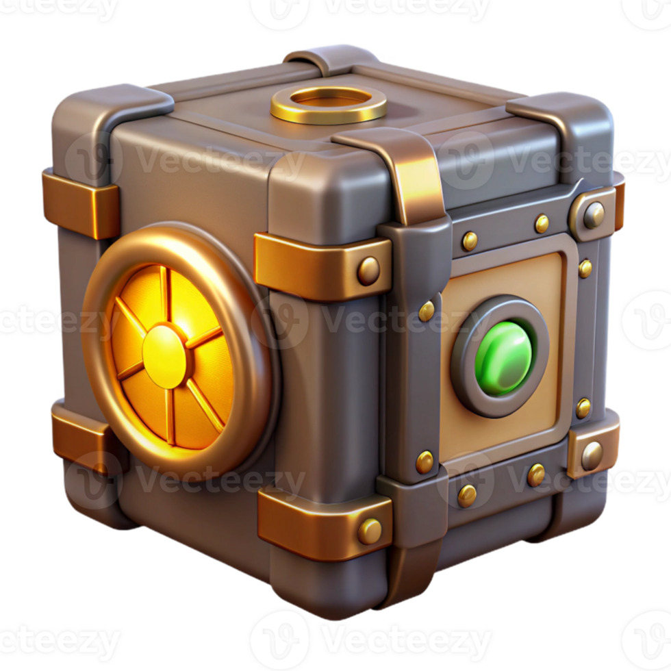 serene artistic Steampunk Cube 3D Render authentic png