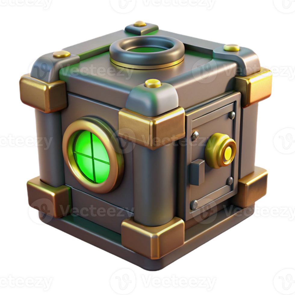 elegant modern Steampunk Cube 3D Render high quality png