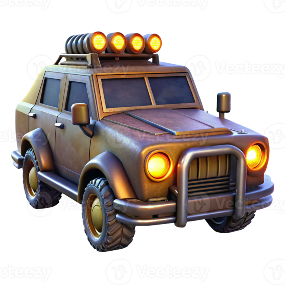 beautiful vintage 3D Render Rusty SUV Cartoon Offroad Vehicle authentic png