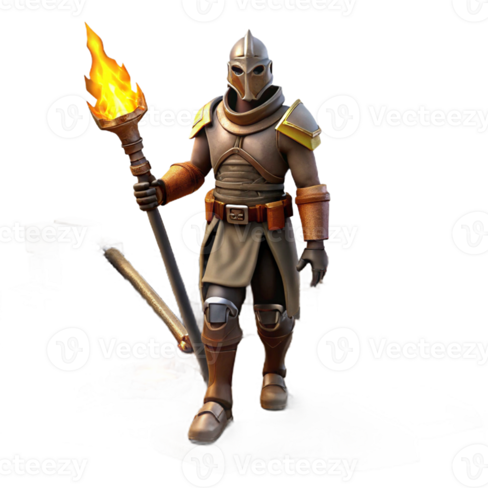 impressive rustic 3D Render Fantasy Knight with Torch 4K png