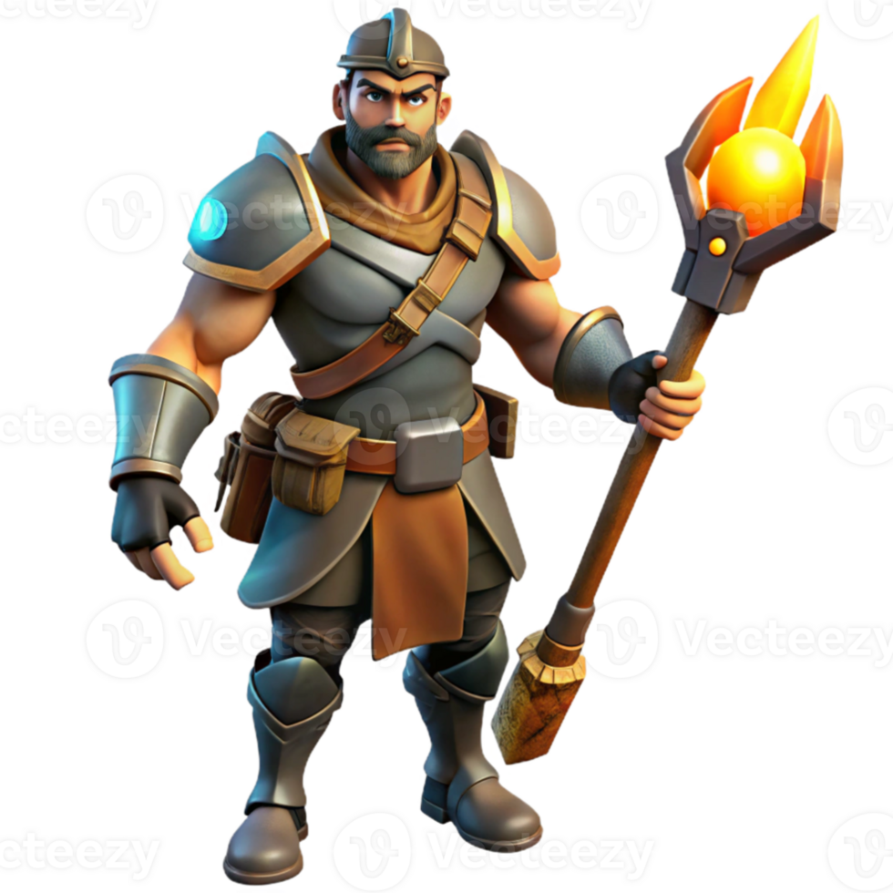 elegant artistic Fantasy 3D Render Warrior with Staff premium png