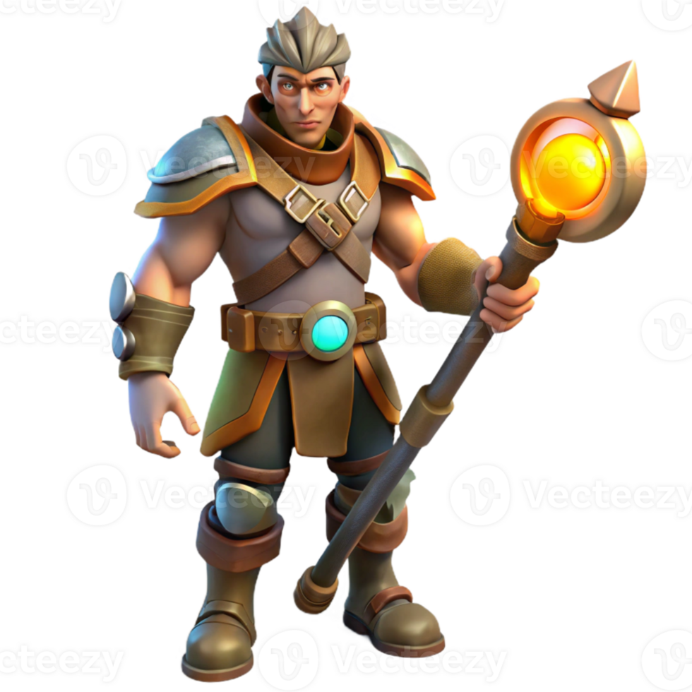 impressive artistic Fantasy 3D Render Powerful Mage with Staff genuine png