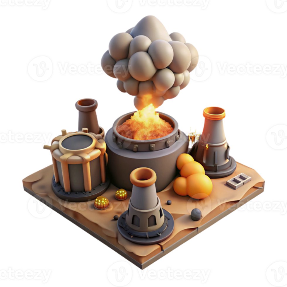 serene traditional 3D Cartoon Industrial Factory Illustration original png