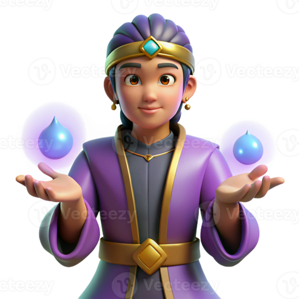 serene modern 3D Render Young Mage Water Magic high quality png