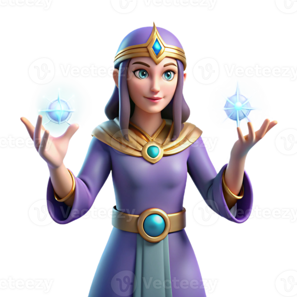 impressive rustic Young Sorceress 3D Render professional png
