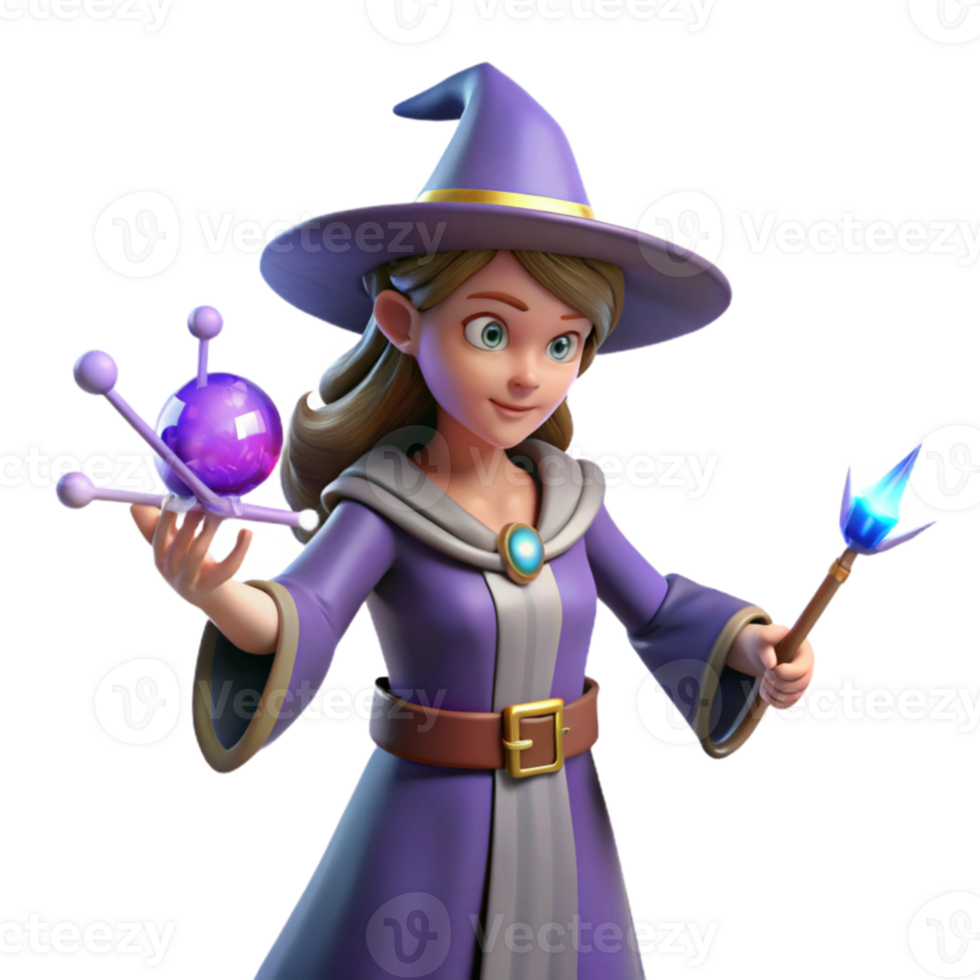 impressive minimalist Young Witch 3D Render high quality png