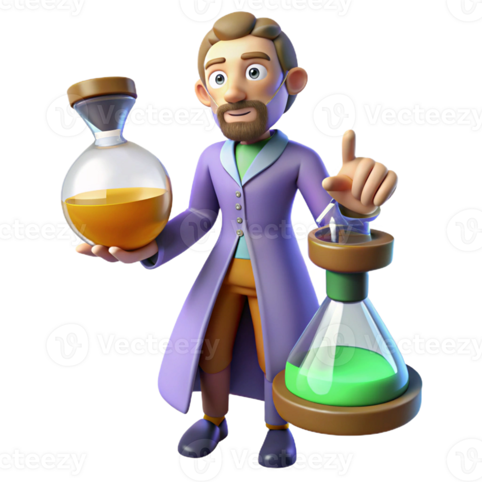 magnificent rustic 3D Cartoon Scientist with Potions 4K png