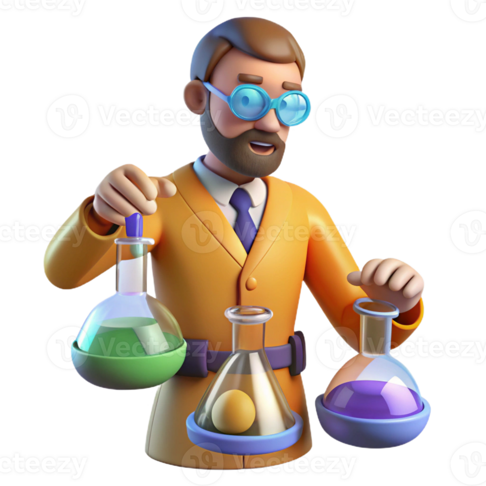 magnificent modern 3D Cartoon Scientist with Flasks professional png