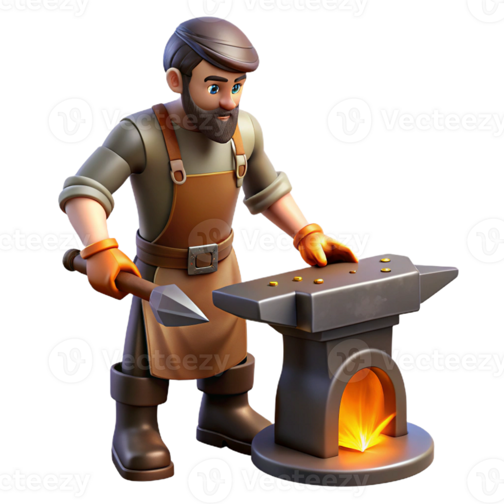 extraordinary rustic Blacksmith 3D Illustration Crafting at the Anvil professional png