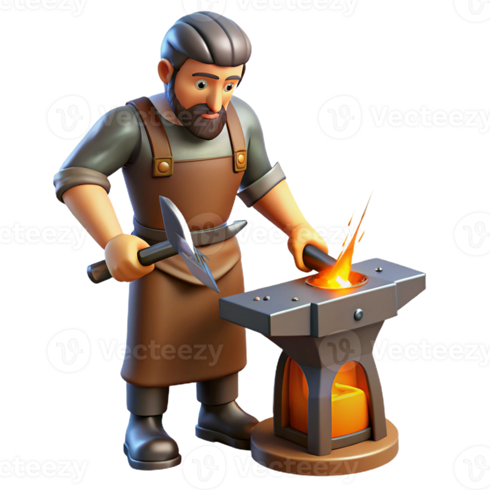vibrant vintage 3D Illustration Blacksmith at Work professional png