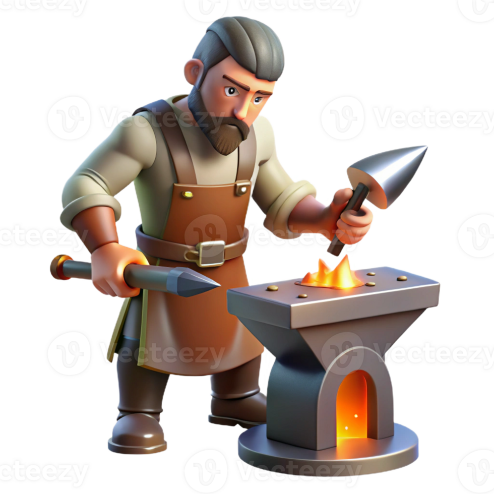 impressive classic 3D Cartoon Blacksmith at Work high quality png