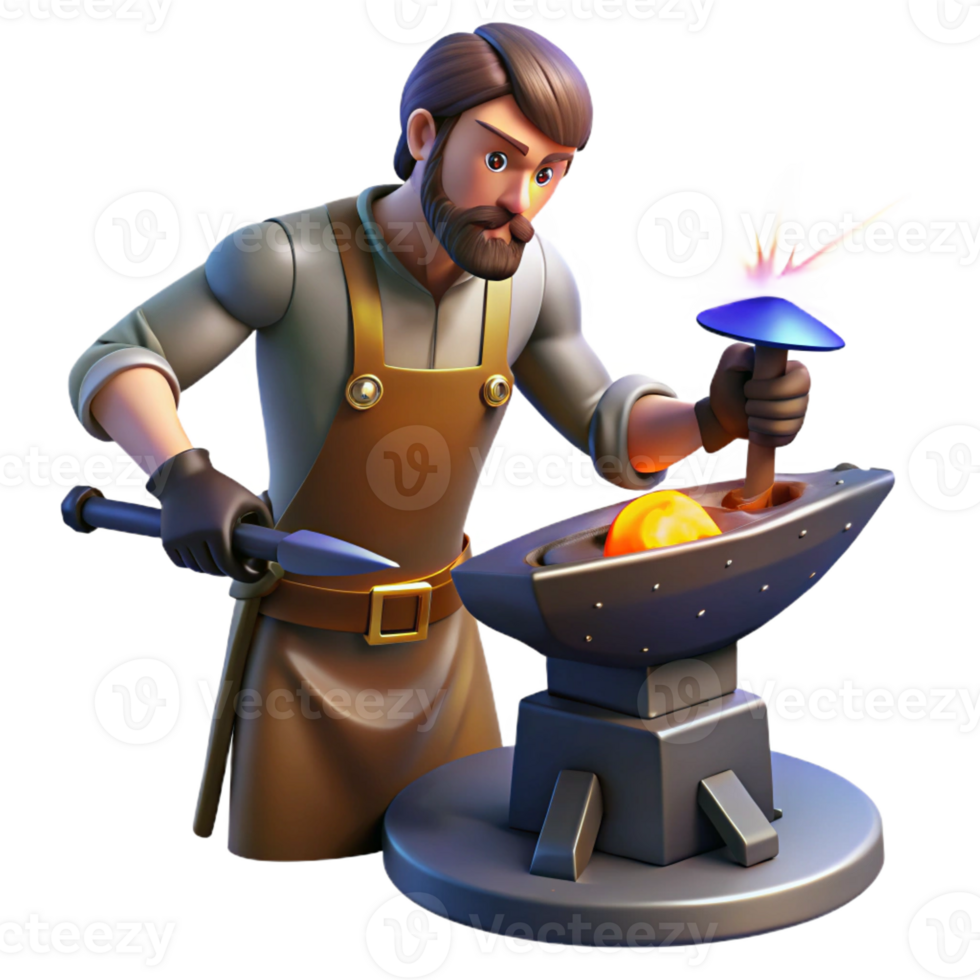 elegant modern Blacksmith 3D Illustration Crafting Metal genuine png