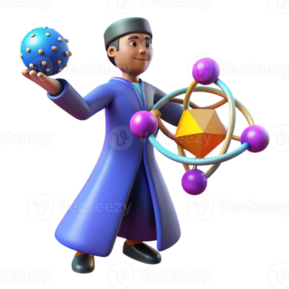 magnificent rustic 3D Render of Scientist Studying Atom original png