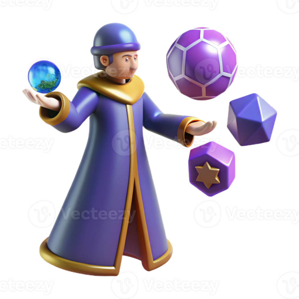 stunning rustic Wizard Juggling 3D Render high resolution png