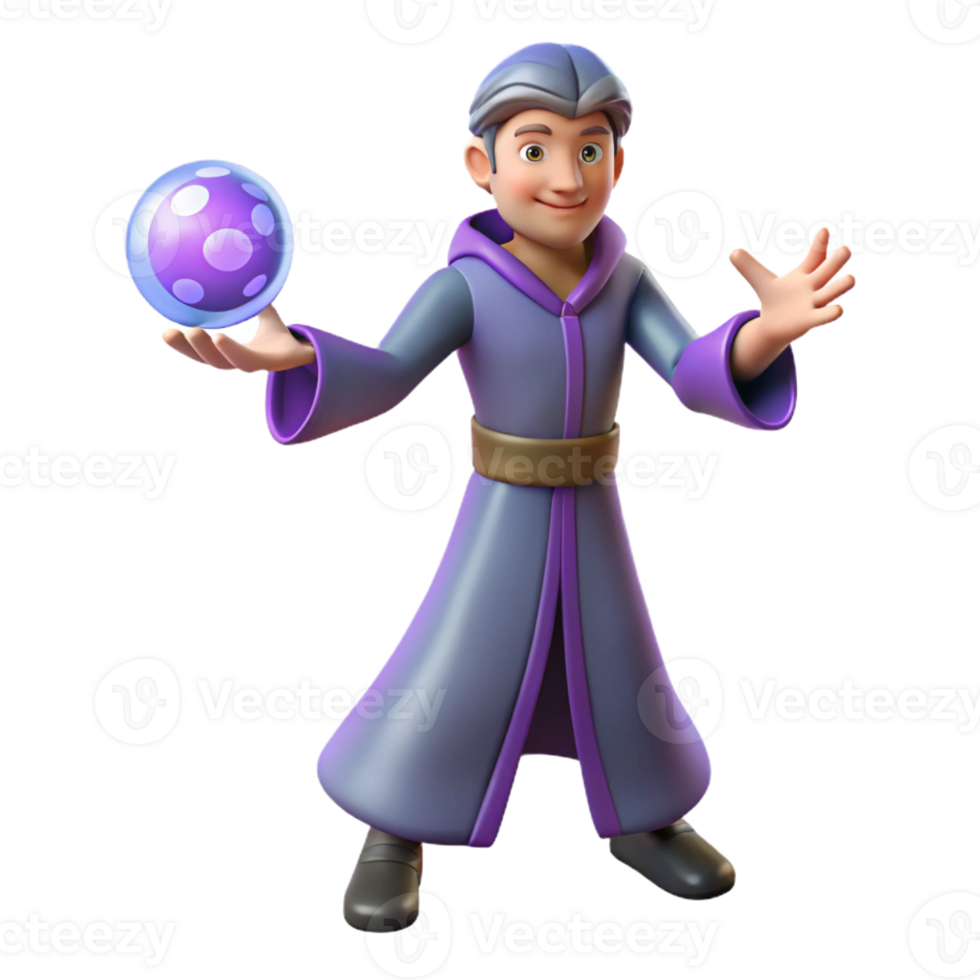 extraordinary vintage 3D Cartoon Wizard with Magic Orb premium png