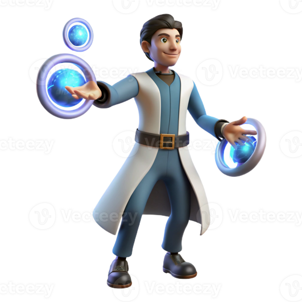 magnificent abstract 3D Cartoon Scientist with Glowing Orbs detailed png