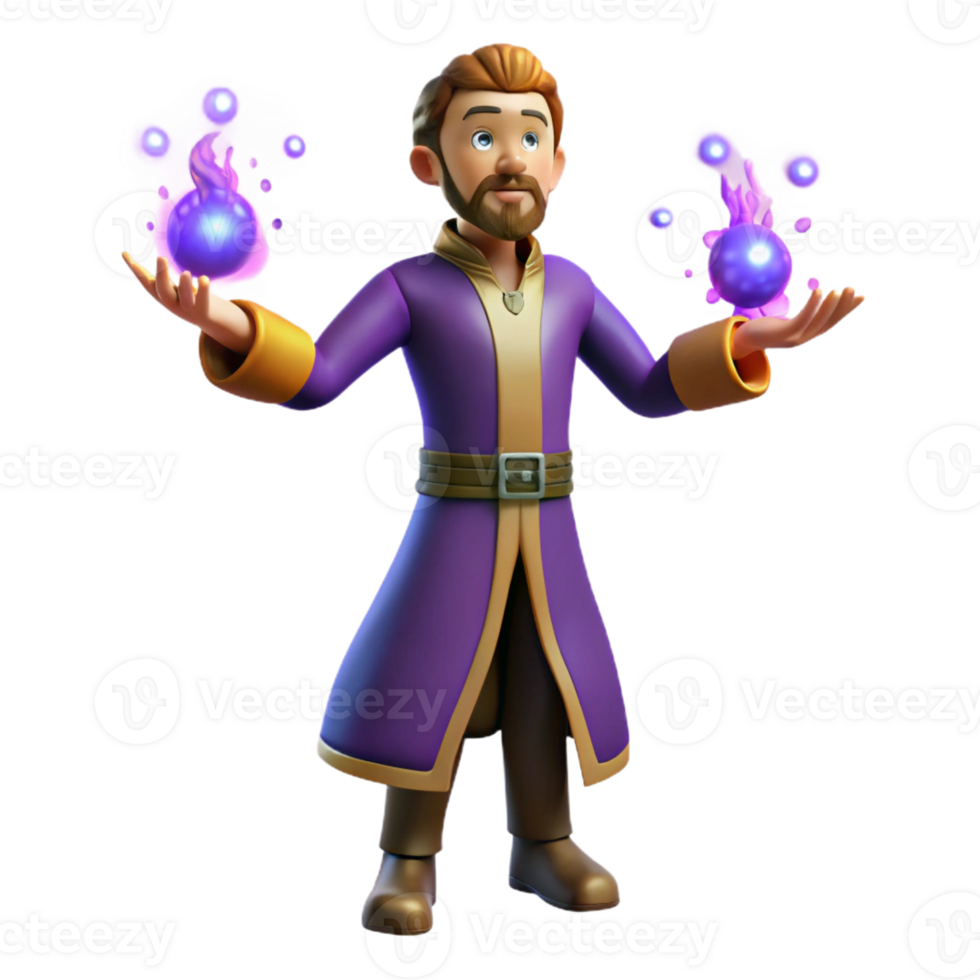 elegant traditional 3D Cartoon Wizard with Magic premium png