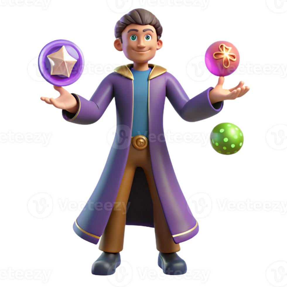 wonderful classic 3D Cartoon Wizard Juggling Magic Orbs high resolution png