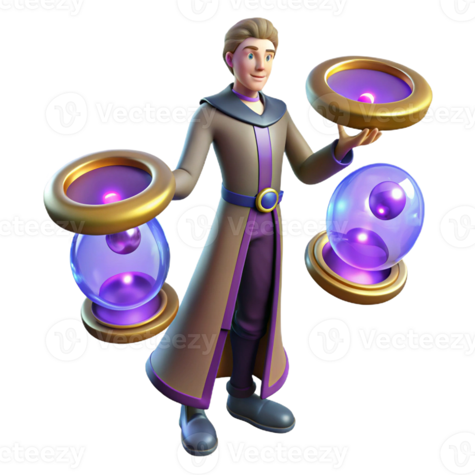 magnificent minimalist 3D Render Wizard with Magic Hourglass original png