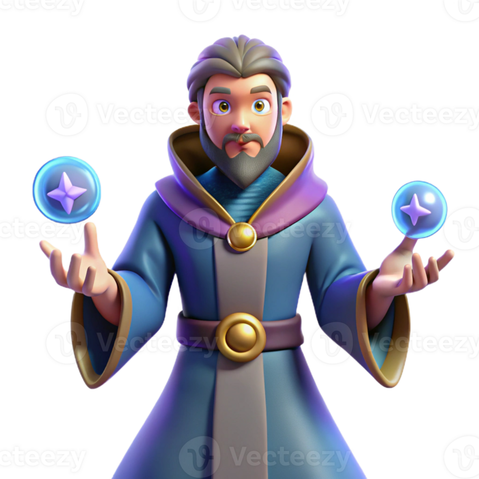 dramatic artistic 3D Cartoon Wizard with Magic original png