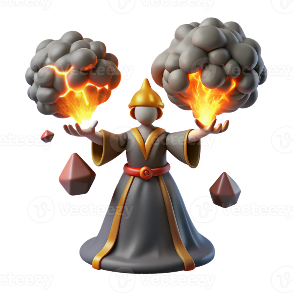 vibrant contemporary Wizard 3D Render, Magic, Fire, Smoke 4K png