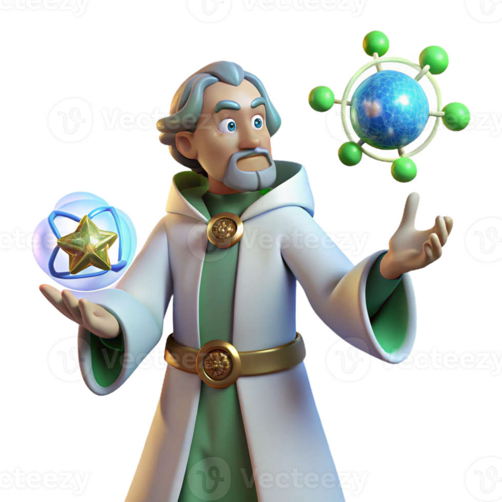 beautiful minimalist 3D Render Wizard with Energy Spheres professional png