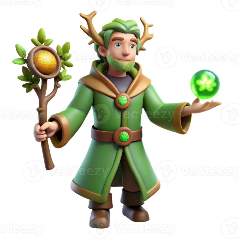magnificent vintage Green Wizard 3D Render professional png