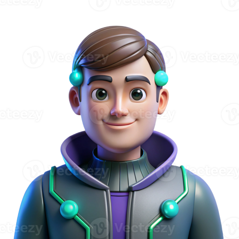 elegant vintage 3D Cartoon Boy Render, Futuristic Tech 4K png