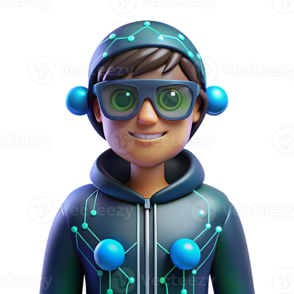 extraordinary rustic 3D Render of a Smiling Boy in Futuristic Outfit exclusive png