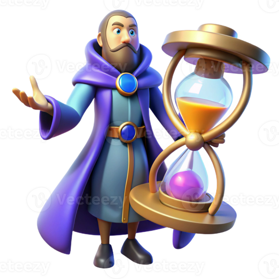 impressive artistic Wizard with Hourglass 3D Render professional png