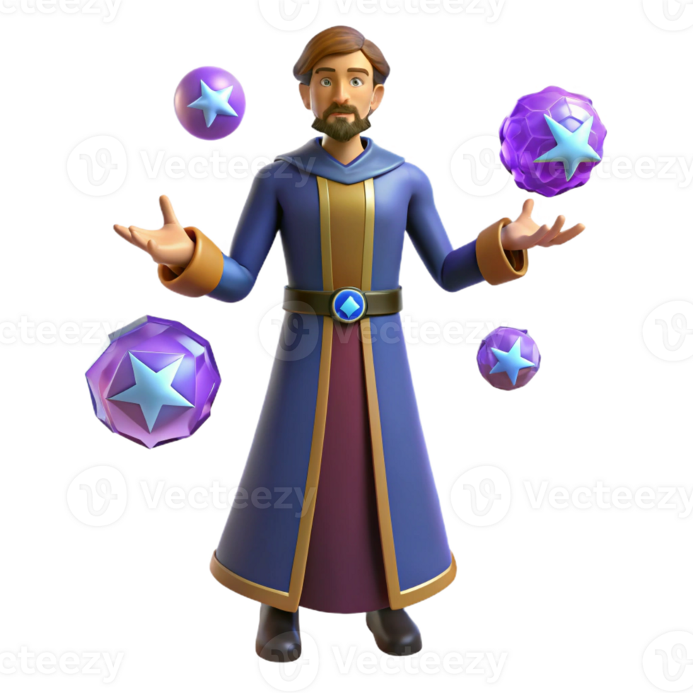 stunning contemporary Wizard Juggling Stars 3D Render genuine png