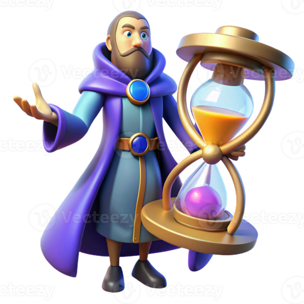 stunning abstract 3D Cartoon Wizard with Hourglass exclusive png