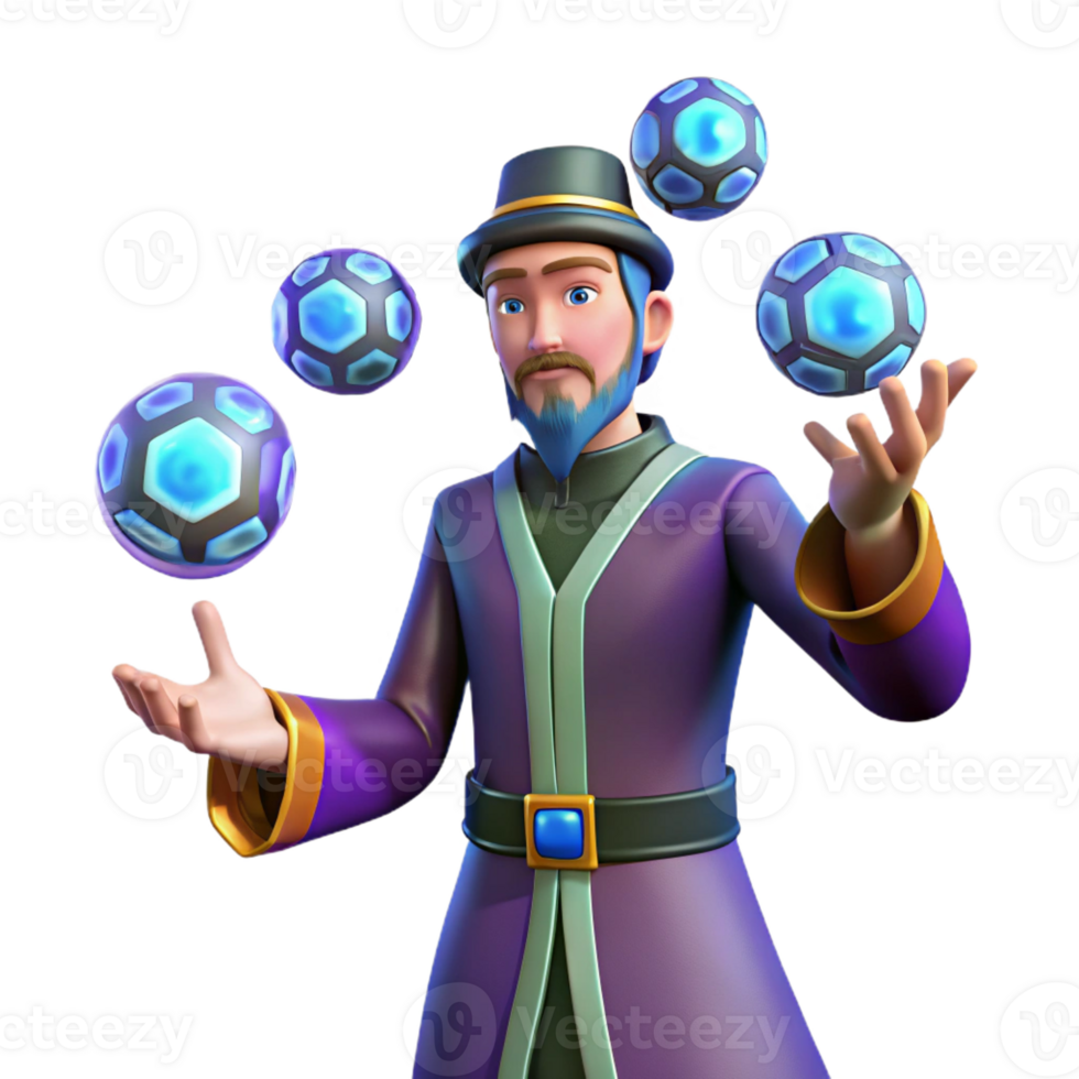 stunning modern 3D Juggling Wizard Illustration professional png