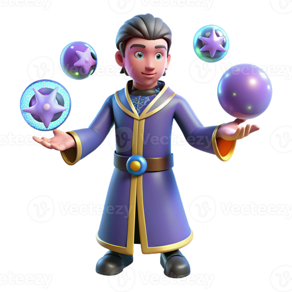 impressive contemporary 3D Render Wizard Juggling Magical Spheres high resolution png