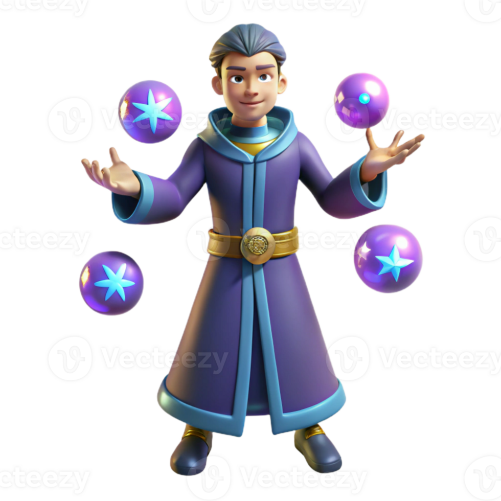 beautiful abstract 3D Render Wizard Juggling Magic Orbs genuine png