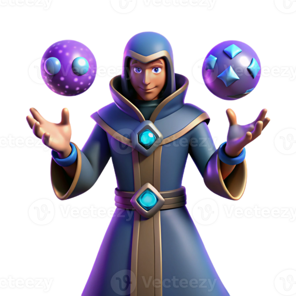 magnificent minimalist 3D Render Wizard with Magic Spheres exclusive png