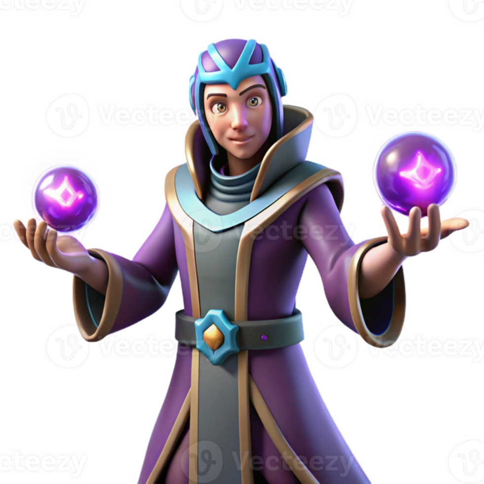 beautiful minimalist Young Wizard 3D Render authentic png