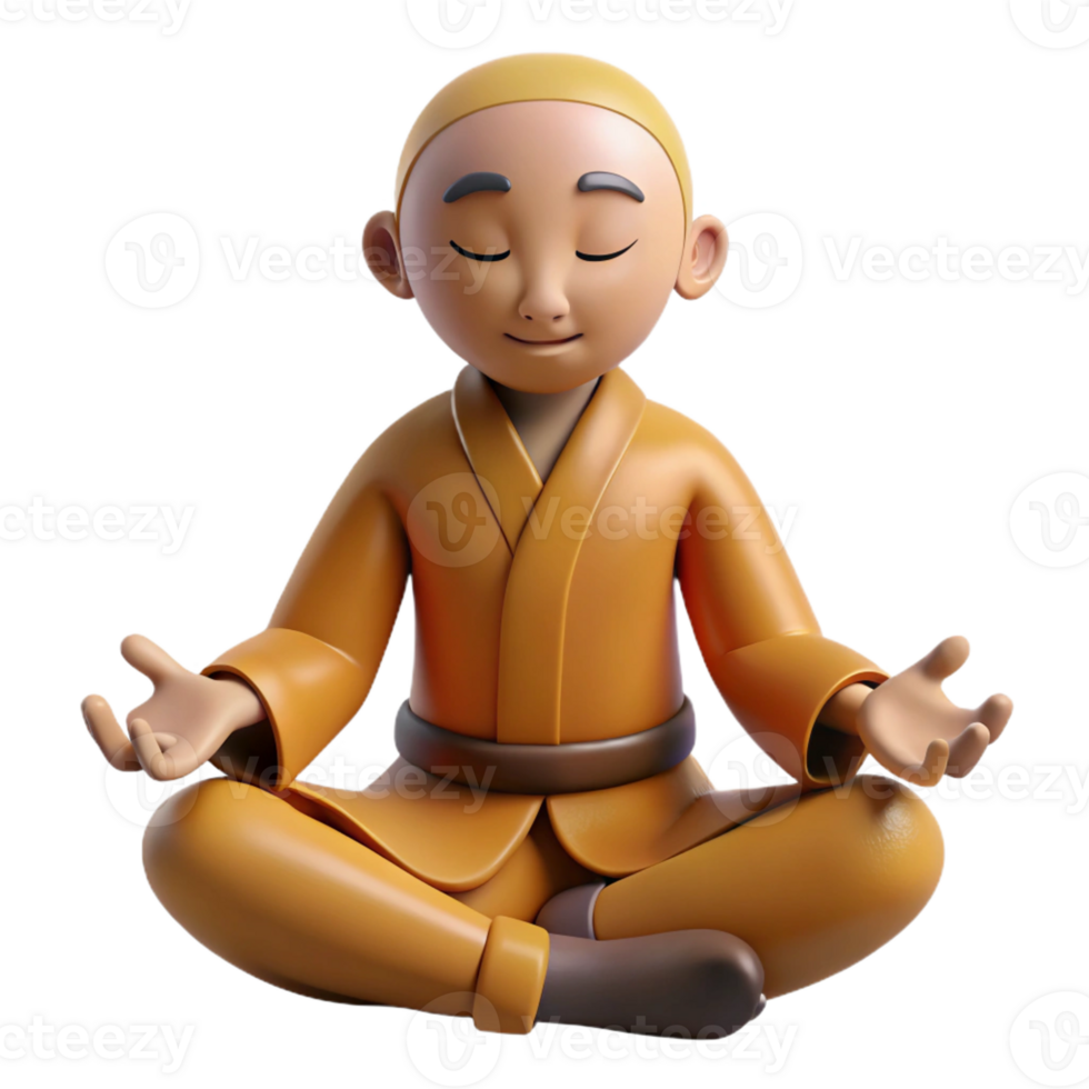 vibrant creative 3D Render Monk Meditation Illustration high resolution png