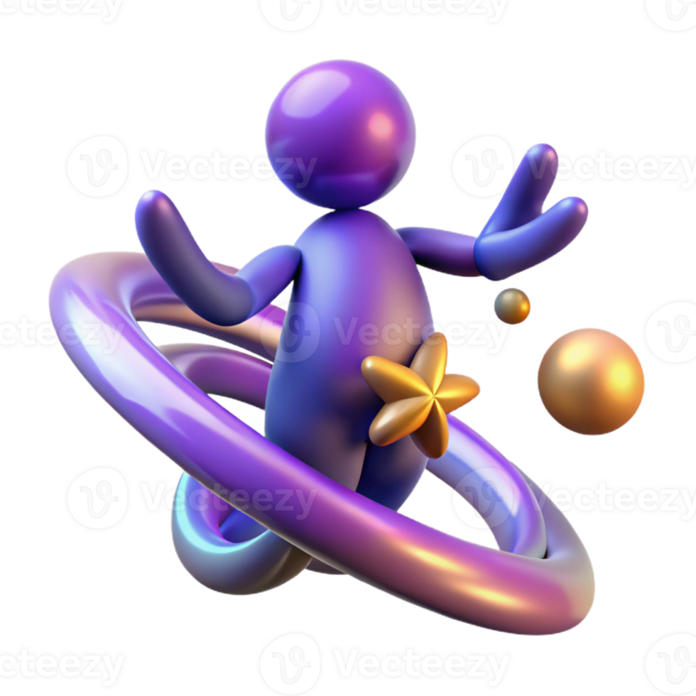 extraordinary abstract 3D Render Purple Figure in Orbit exclusive png